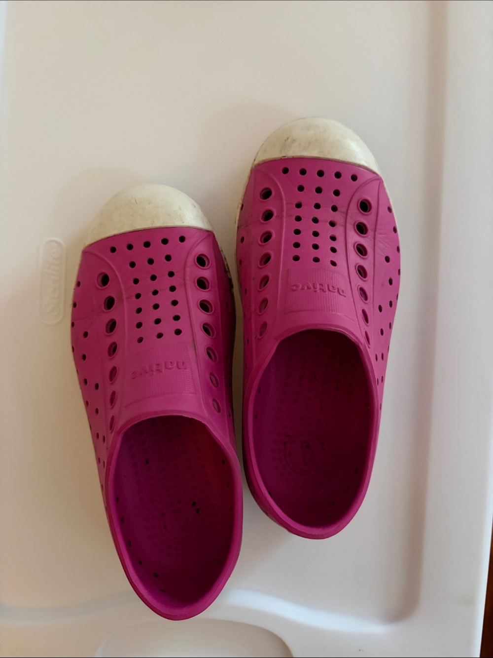 Native Kids Water Shoes in Magenta with White Toe Caps